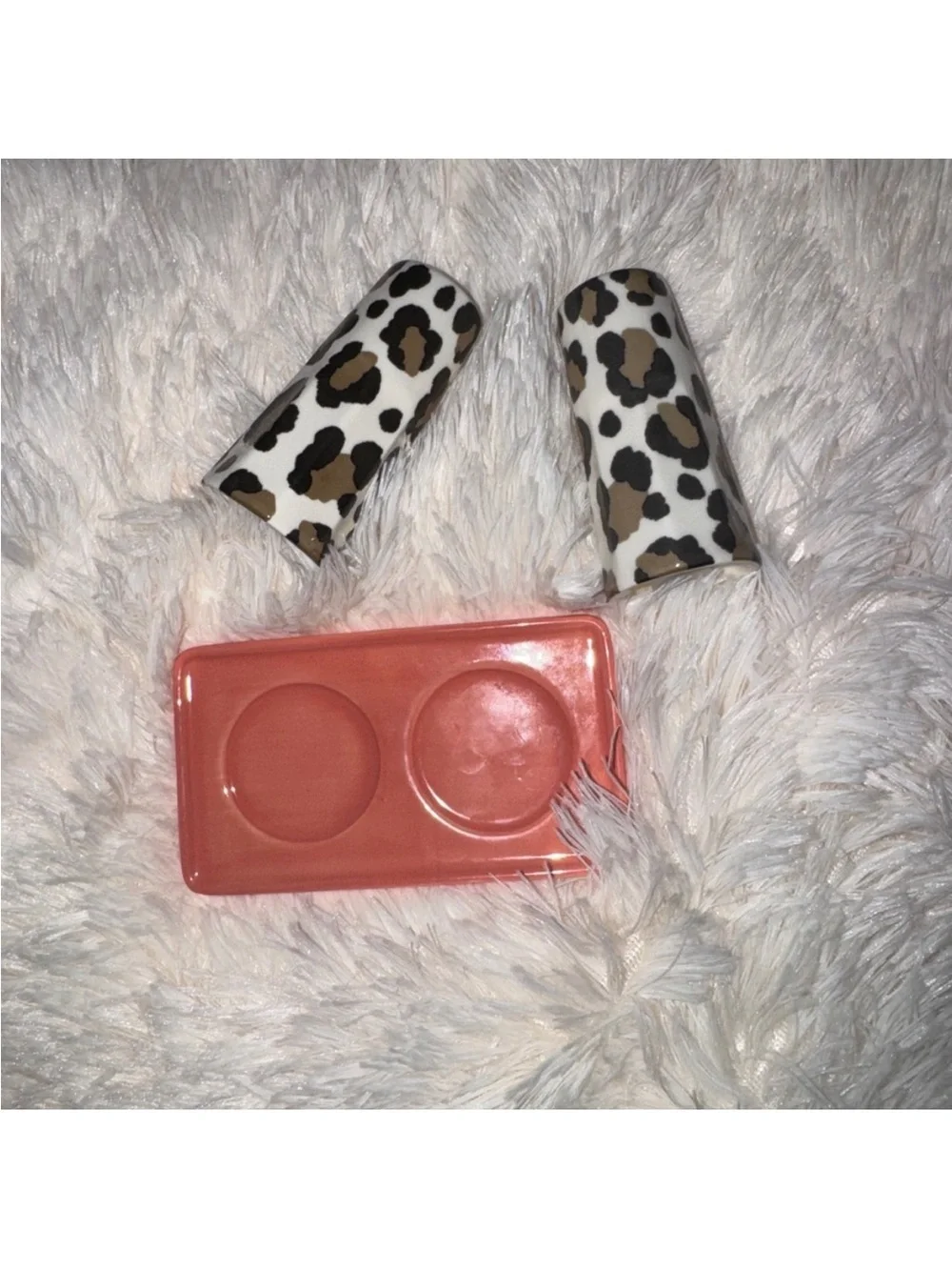 ANTHROPOLOGIE Leopard Stoneware Salt and Pepper With Tray Set